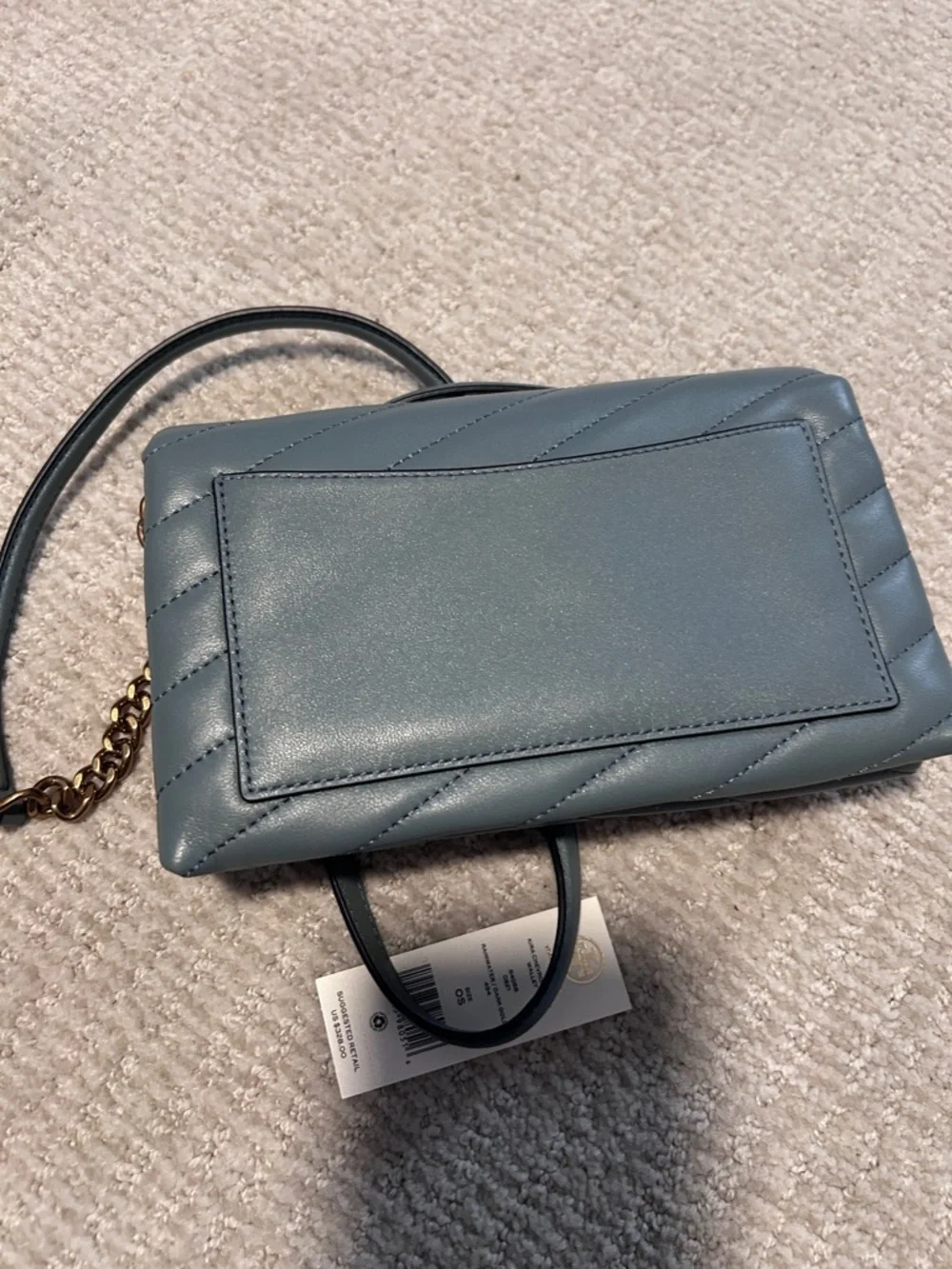 Tory Burch Quilted Slate Blue Leather Chain-strap Crossbody with Gold Logo - Picture 11 of 16